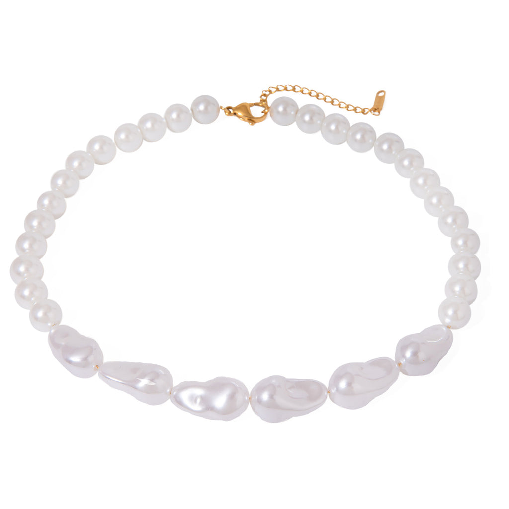 Full white pearl-look bead necklace with extension chain