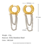 316L two-tone chain drop hoop earring dimensions