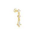 gold plated 925 sterling silver kite-drop threaded cartilage stud with clear stones