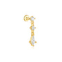 gold plated 925 sterling silver kite-drop threaded cartilage stud with clear stones