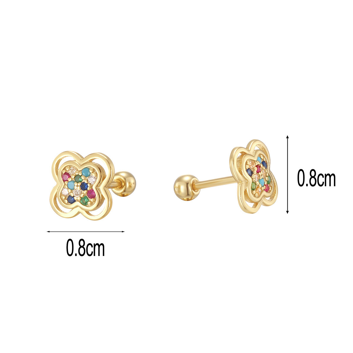 clover stud earrings supplier-marked 8 mm dimensions