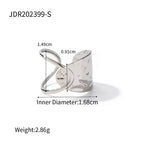 Silver-Finish Sculptural Stainless Steel Open Ring Collection size and proportion reference