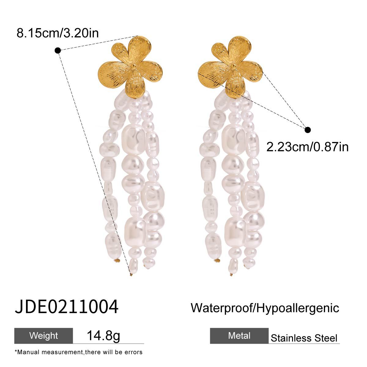 Gold-Tone Pearl-Look Floral Tassel Stainless Steel Earrings variant reference