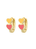 Gold Plated 925 Sterling Silver Colorful Double Heart Hoop Earrings — yellow and pink hearts