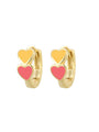 Gold Plated 925 Sterling Silver Colorful Double Heart Hoop Earrings — yellow and pink hearts
