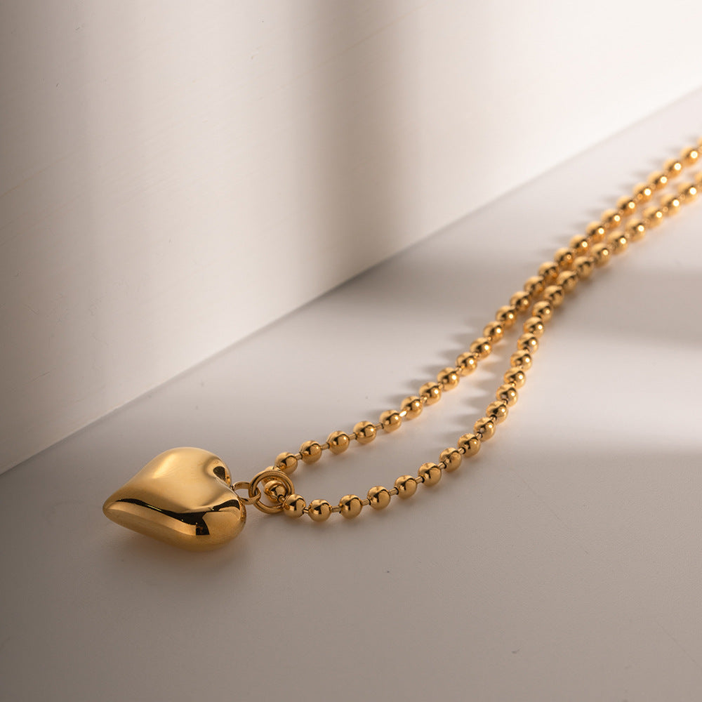 Gold Plated Puffed Heart Stainless Steel Pendant Necklace – product view 2