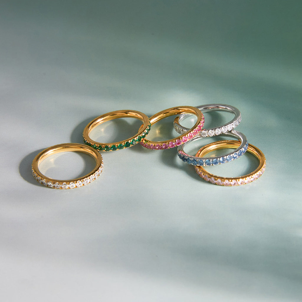 Slim stone-set rings in several colors