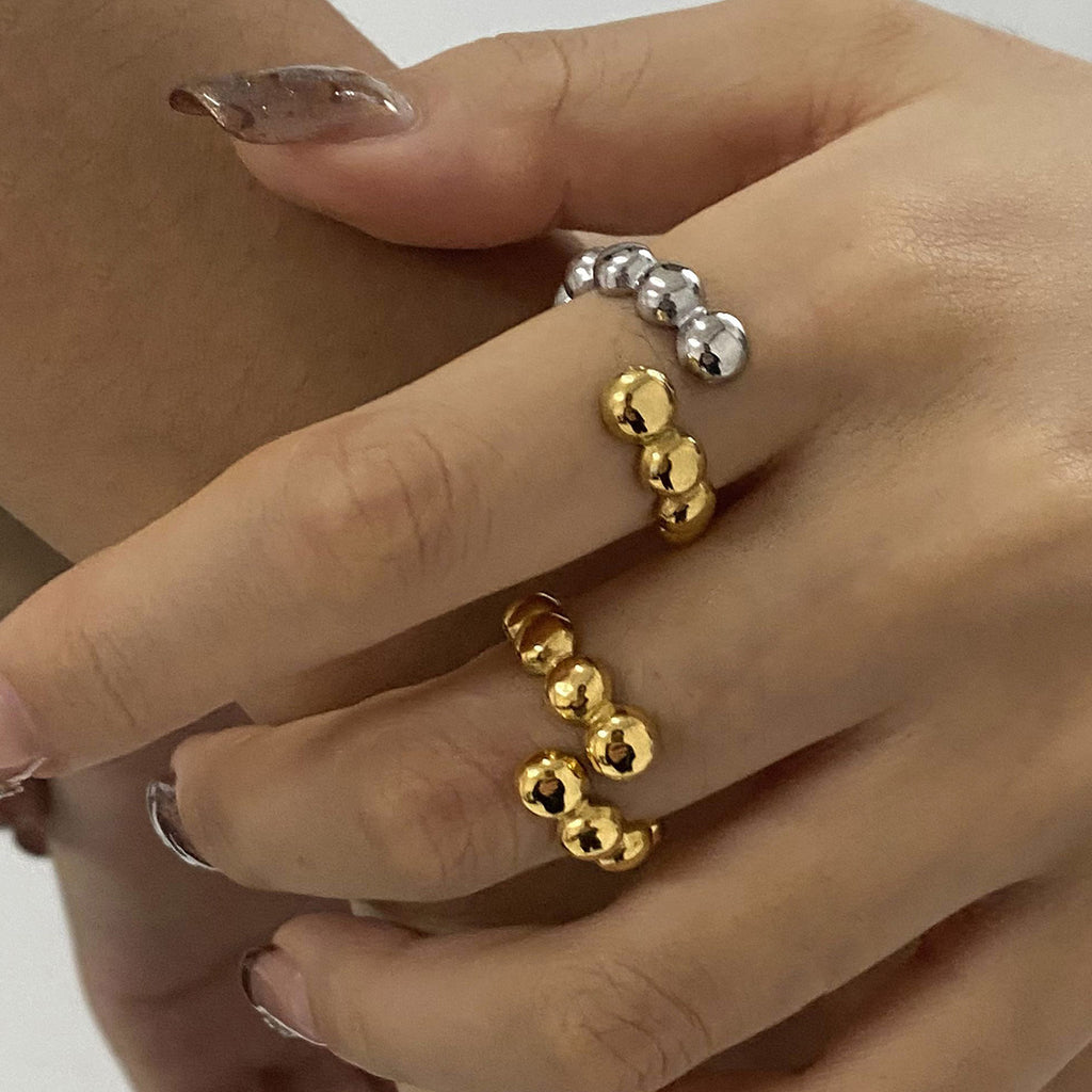 Pearl-Look Bead Stainless Steel Ring Collection — styled view
