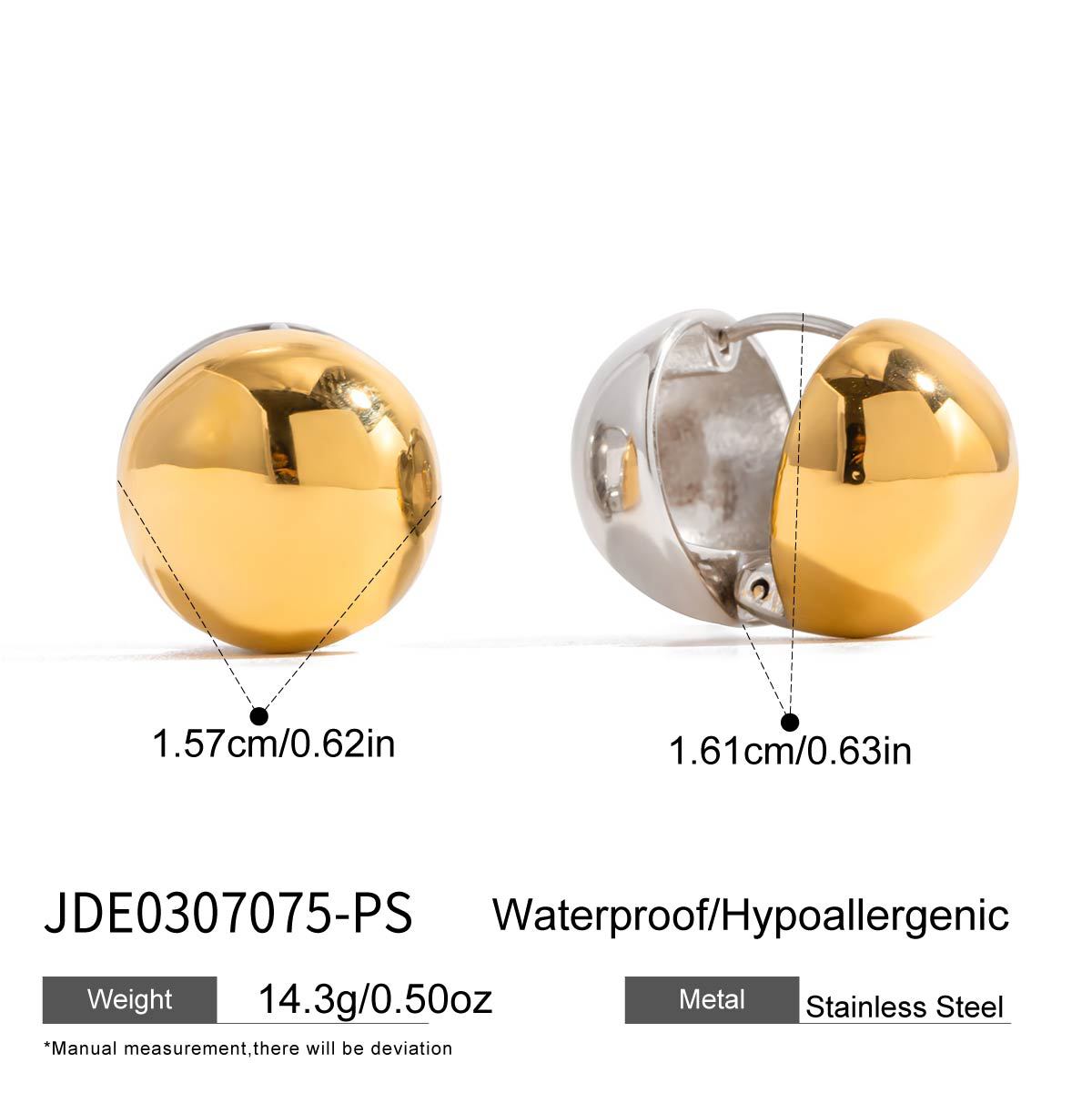 Two-Tone Half-Dome Stainless Steel Stud Earrings variant reference