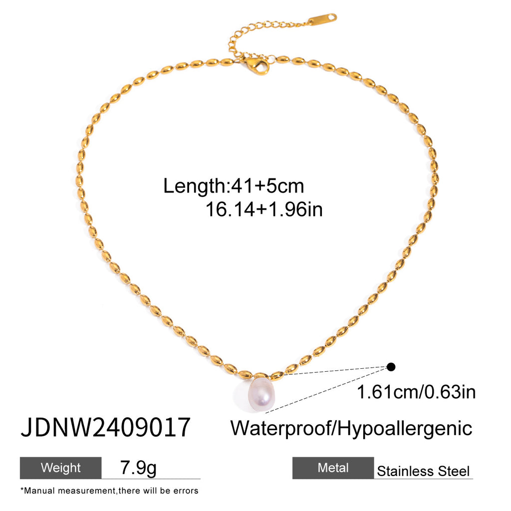 Gold-Tone Pearl-Look Stainless Steel Necklace Collection size and proportion reference