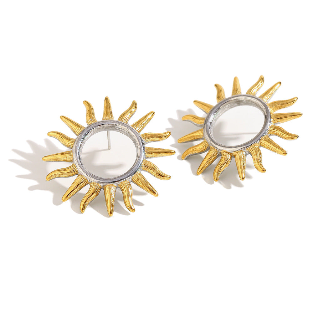 front view of vintage-inspired open sunburst stud earrings