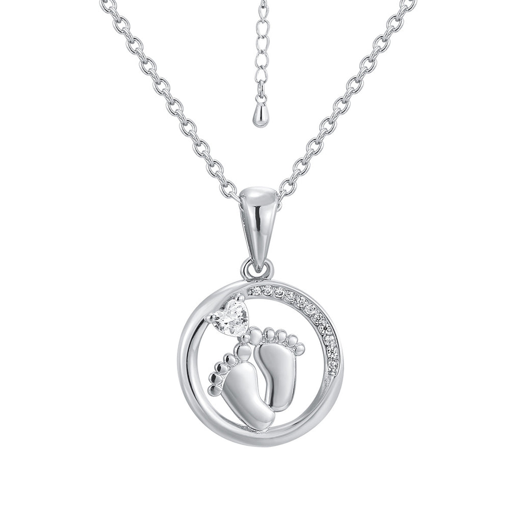isolated silver-finish brass footprint pendant necklace