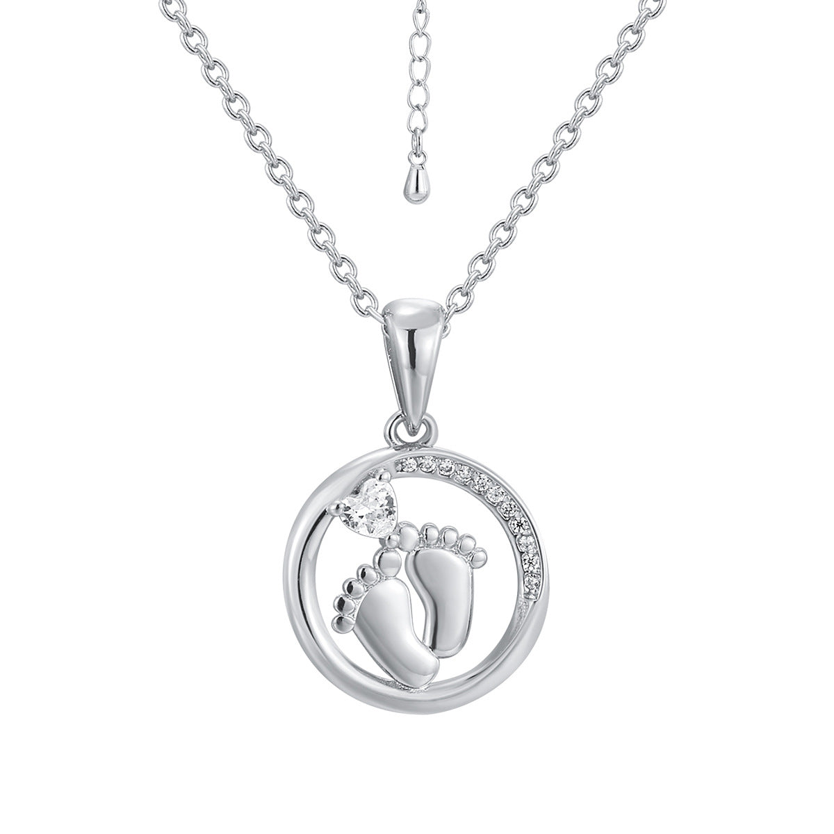isolated silver-finish brass footprint pendant necklace