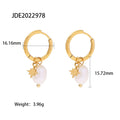 Pearl and star hoop earrings with supplier measurement annotations