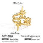 Gold tone stainless steel star ring measurement diagram