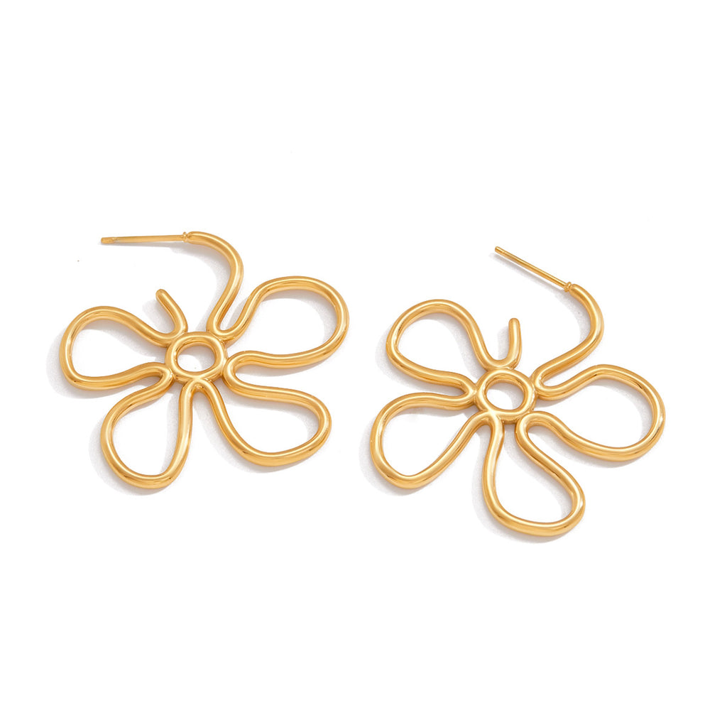Wholesale Gold-Tone Stainless Steel Open Flower Stud Earrings - design detail