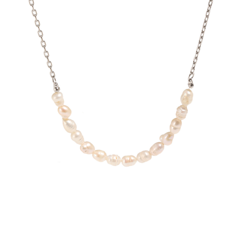 Silver-tone pearl necklace front view