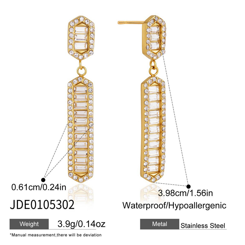 Baguette halo earring dimensions and material reference