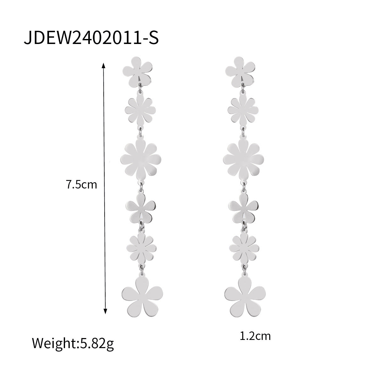 Gold-Tone Daisy Chain Stainless Steel Drop Earrings size and proportion reference