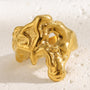 front view of gold plated meteorite-texture statement ring