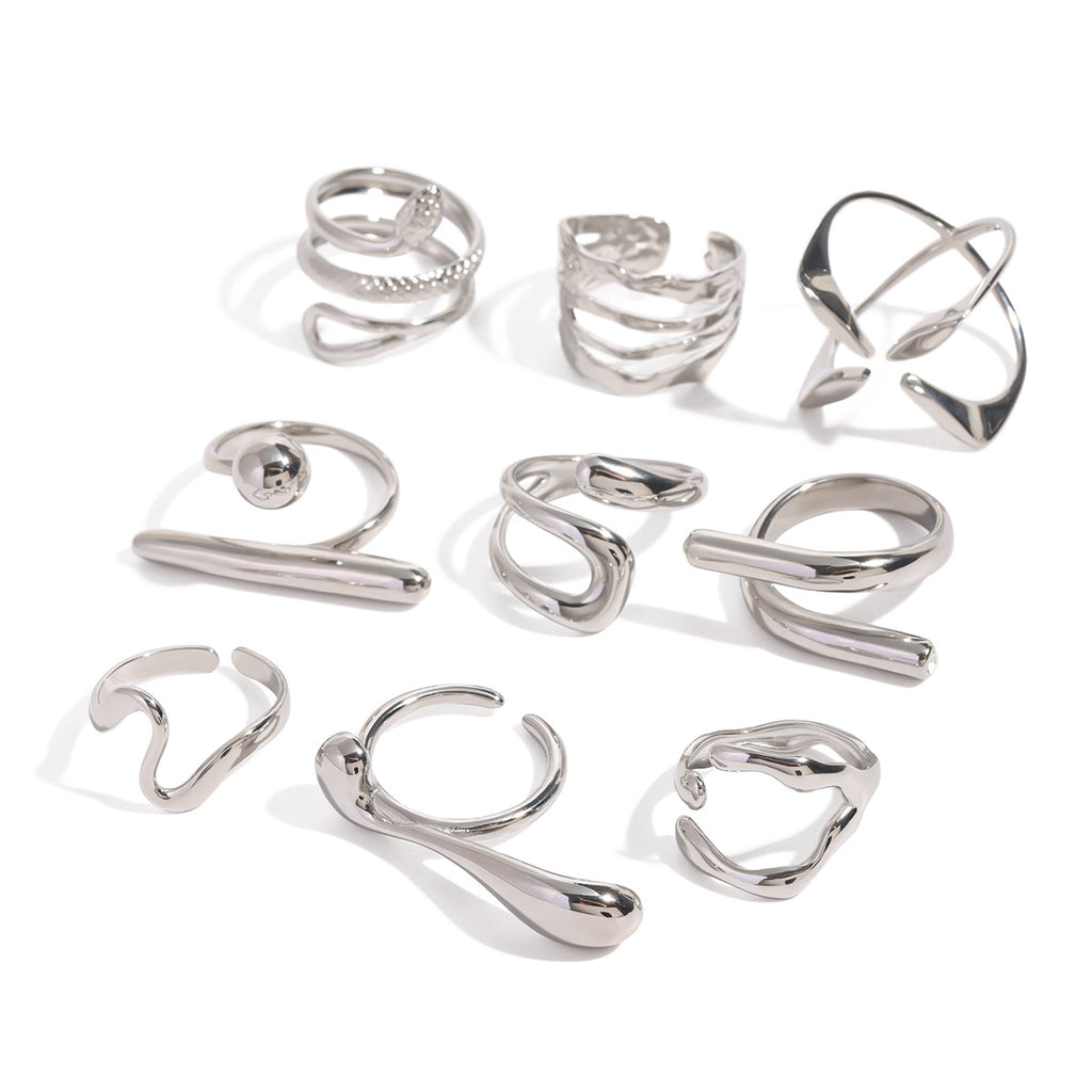 Silver-finish stainless steel ring style selection