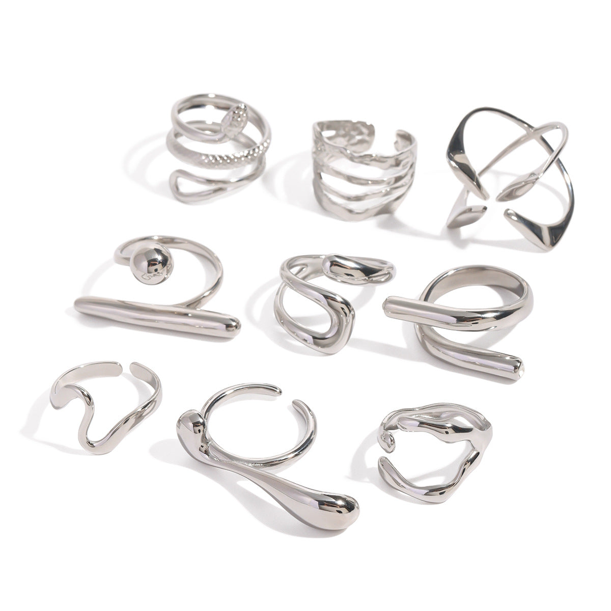 Silver-finish stainless steel ring style selection