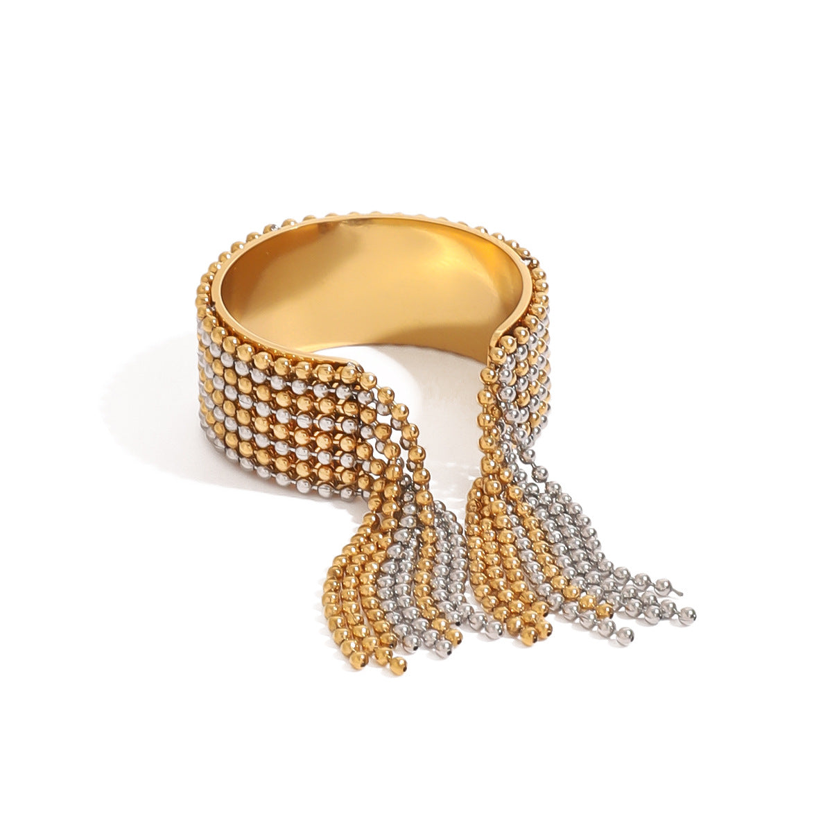 Full stainless steel fringe open ring on white