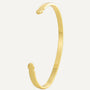 gold plated asymmetric open cuff bracelet on a white background