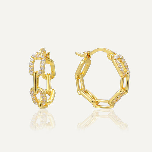 gold plated 925 sterling silver pavé paperclip link hoop earrings — product image 1 of 9