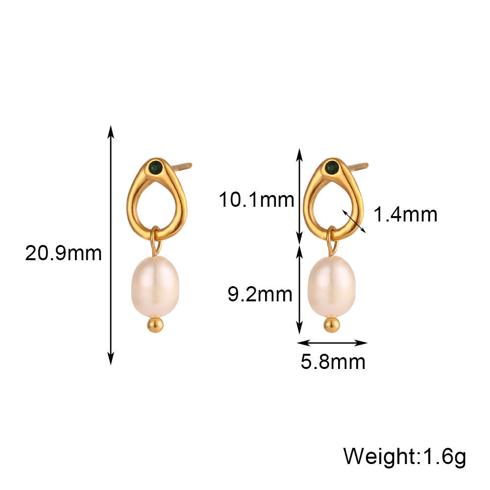 Green stone pearl drop earrings with dimensions and weight