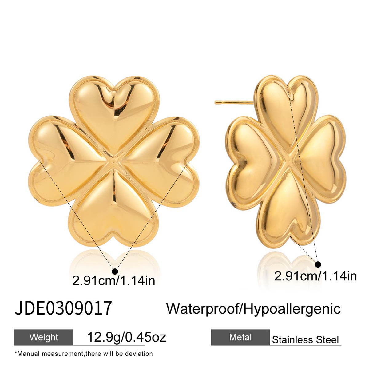 Stainless Steel Teardrop Earrings, Clover Studs and Link Bracelet — bracelet link detail
