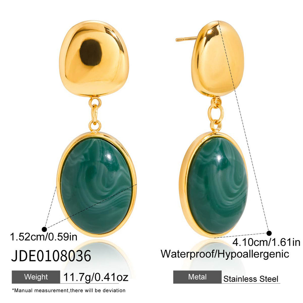 Wholesale Gold-Tone Stainless Steel Green Resin Drop Earrings - finish detail