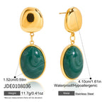 Wholesale Gold-Tone Stainless Steel Green Resin Drop Earrings - finish detail
