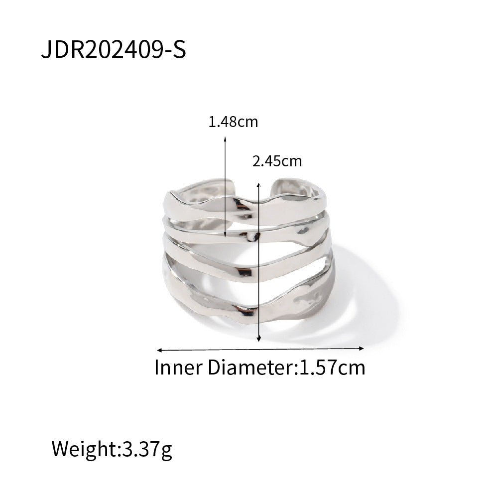 Silver-Finish Sculptural Stainless Steel Open Ring Collection additional style reference