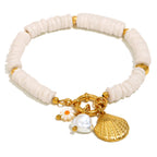 White bead shell charm bracelet front view