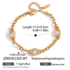 Clear oval-stone stainless steel bracelet measurement image