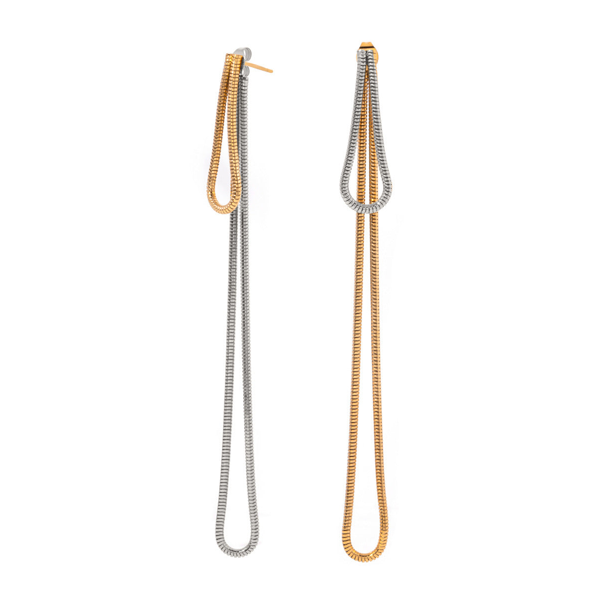 Stainless Steel Tassel Drop Earrings in Mixed Finishes finish and shape detail