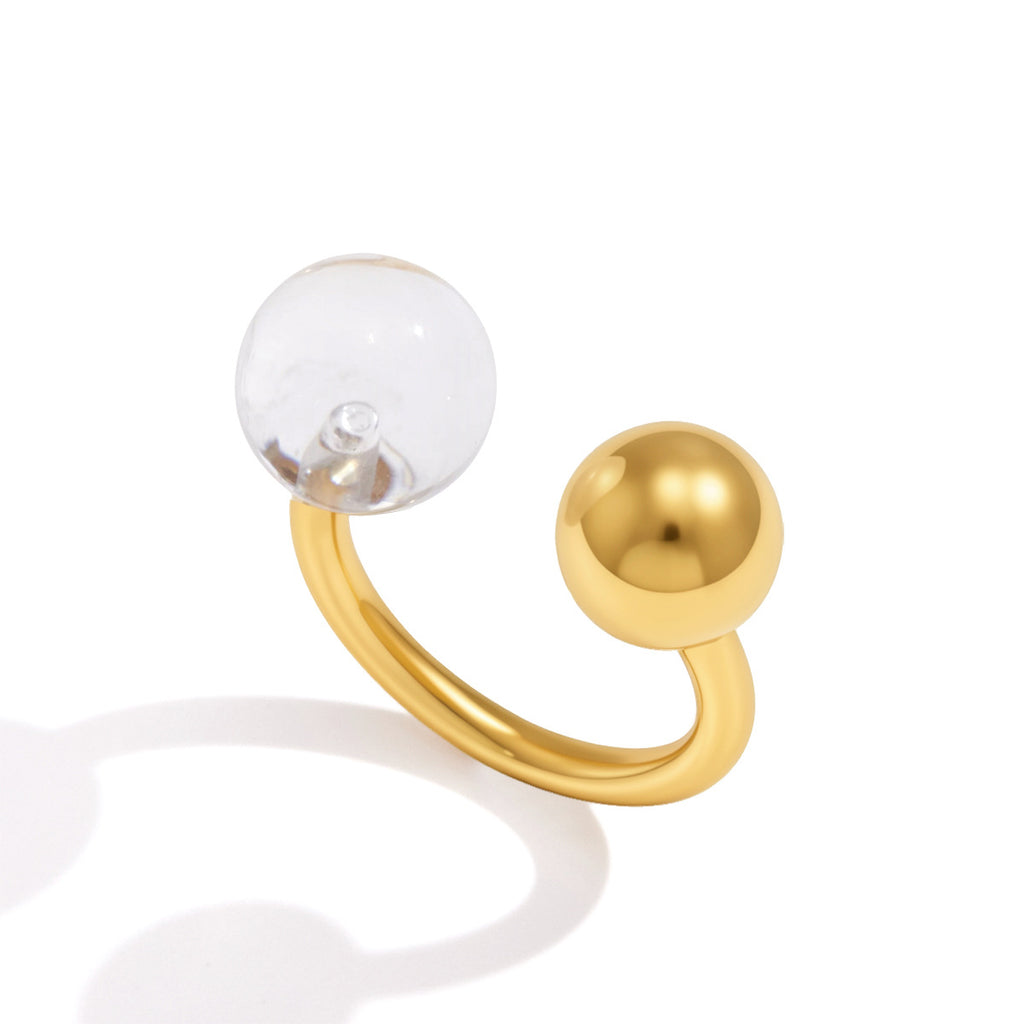 Front view of dual ball stainless steel open ring