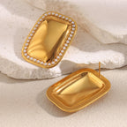 front and post-back view of gold plated rectangular stud earrings