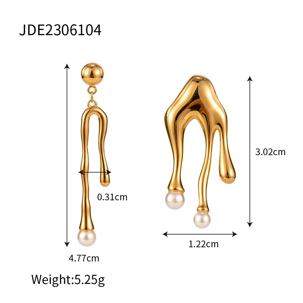Wholesale Gold Plated Stainless Steel Black Bead Drop Earrings - finish detail