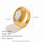 specification view of 316L oval clear-stone ring and dimensions