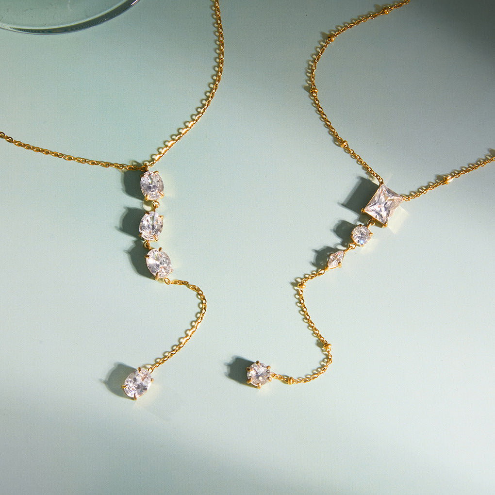 Gold-Tone Clear Accent Stainless Steel Necklace Collection on-model view
