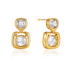 Gold-tone stainless steel earrings with two clear accents