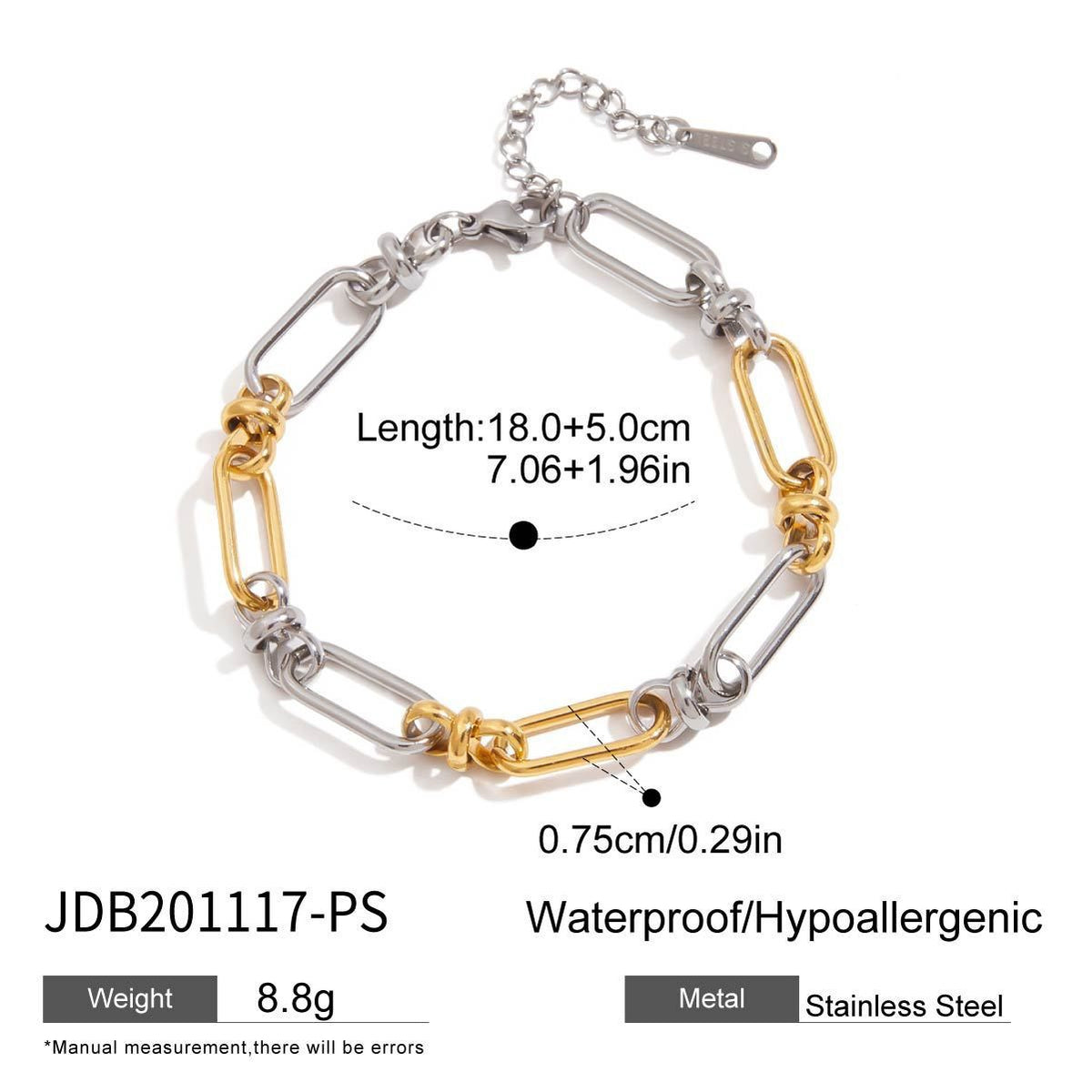 Two-Tone Stainless Steel Chain Bracelet Collection – detail view