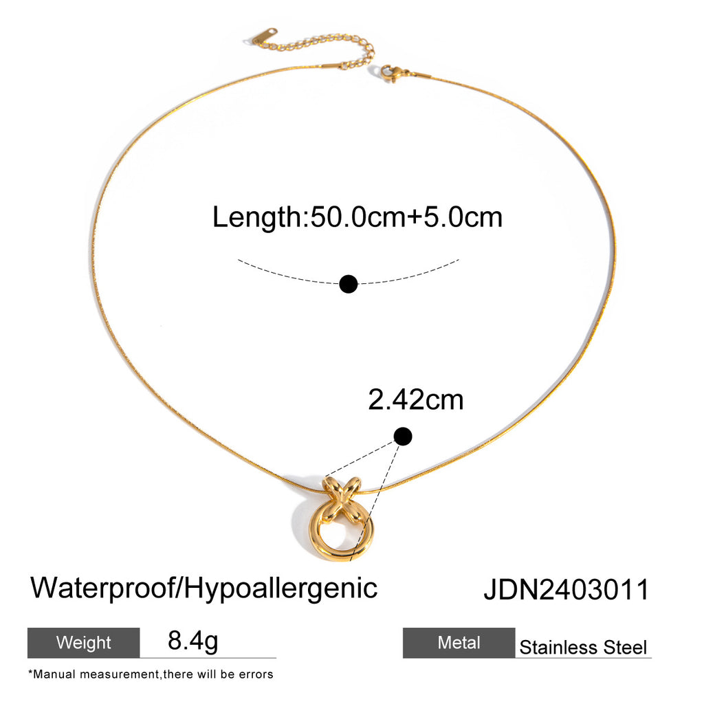 Gold-tone stainless steel XO circle necklace with measurements
