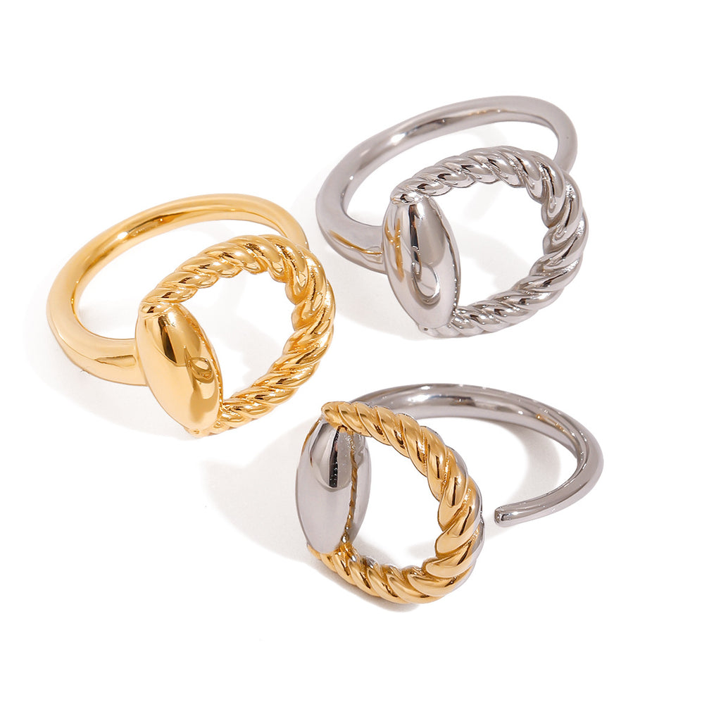 Two-Tone Textured Stainless Steel Band Ring – product view 4