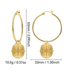 caged orb charm hoop earrings with 53 by 33 millimeter measurements