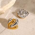 Two-Tone Sculptural Stainless Steel Stud Earrings — wholesale view 3