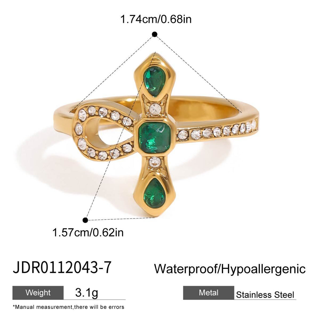 Wholesale Gold-Tone Stainless Steel Green Accent Open Ring Collection - option overview