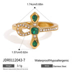 Wholesale Gold-Tone Stainless Steel Green Accent Open Ring Collection - option overview